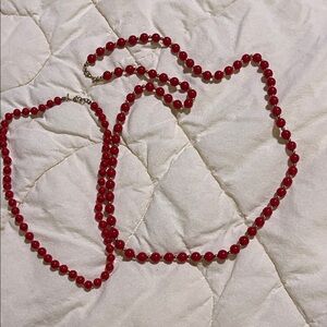 Two Vintage Monet Red Beaded Necklaces
